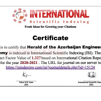 Certificate ISI -International Scientific Indexing - 2020-2021